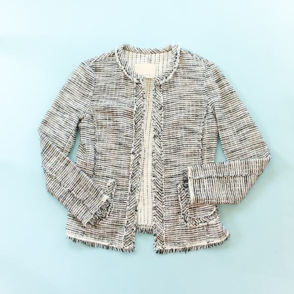 Rebecca Taylor Textured Long Sleeve Open Front Fringe Jacket Size 2 Business - Picture 2 of 10